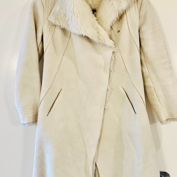Armani Exchange White/Cream Suede & Faux Fur Jacket Coat - Picture 8 of 8
